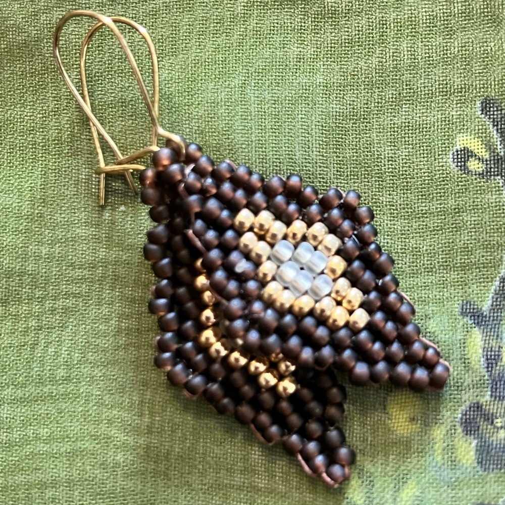 HAND CRAFTED BOHEMIAN BEADED EARRINGS *BROWN & GOLD GLASS BEADS *LIGHTWEIGHT - Picture 10 of 10